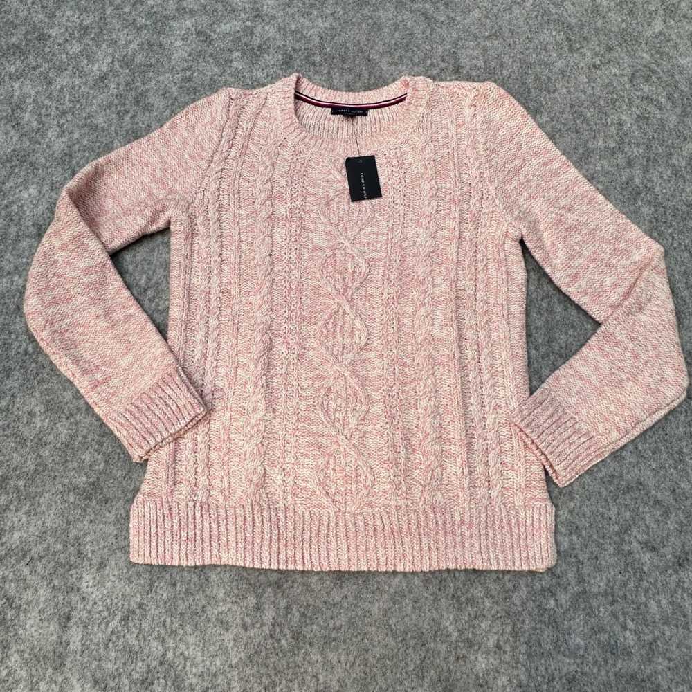 Tommy Hilfiger Cable Knit Sweater Womens Small Pink NWT Marled Pullover